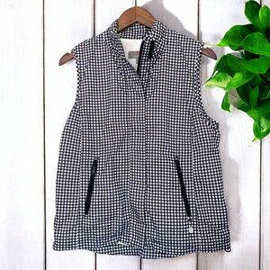 Talbots Womens Black & White Gingham Zip-Up Vest With Pockets Size Small